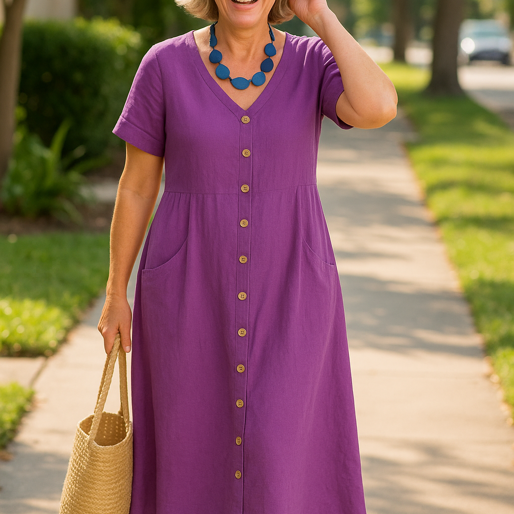 Bettina - Cotton–Linen Midi Dress