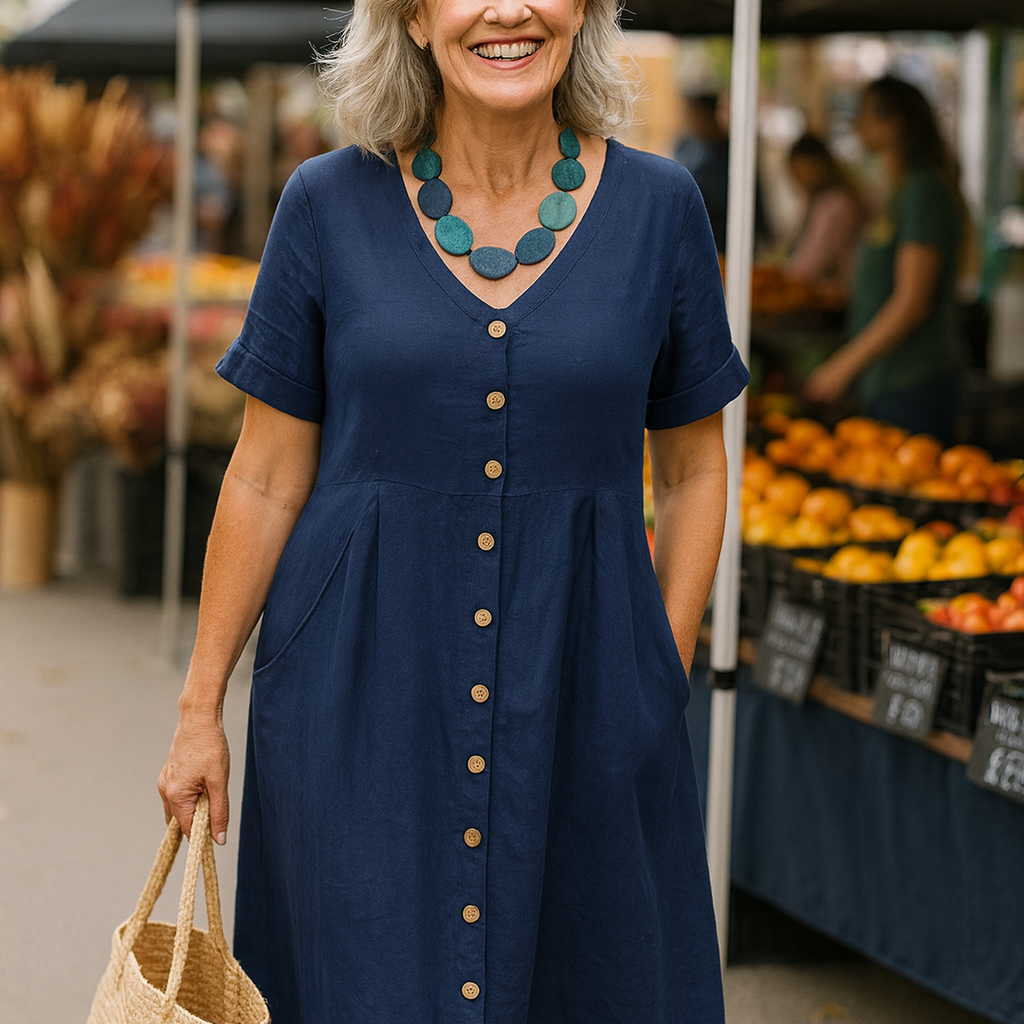 Bettina - Cotton–Linen Midi Dress