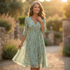 Amelia - Green Flutter Sleeve Midi Dress