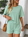 Naomy - Striped Round Neck Short Sleeve Top and Shorts Set