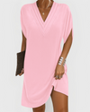 Veeda - Elegant V-Neck Dolman Sleeve Midi Dress