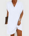Veeda - Elegant V-Neck Dolman Sleeve Midi Dress
