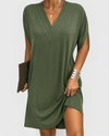 Veeda - Elegant V-Neck Dolman Sleeve Midi Dress