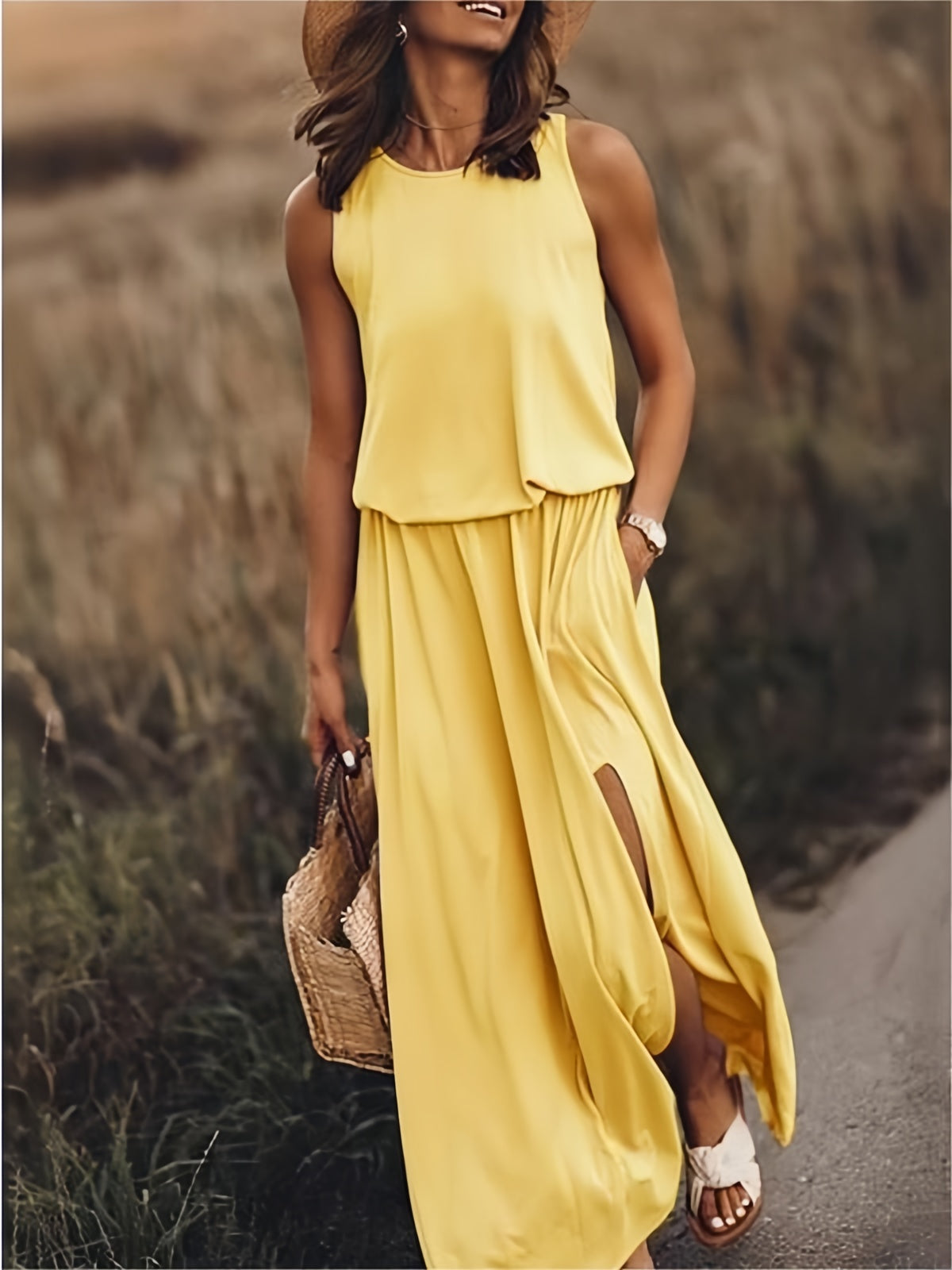 Myrle - Elegant Side Split Sleeveless Dress