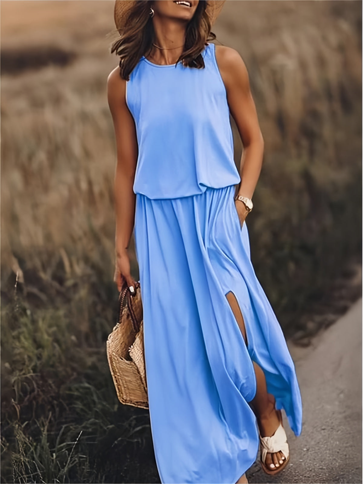 Myrle - Elegant Side Split Sleeveless Dress