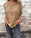 Michella - Round Neck Cotton And Linen T-Shirt
