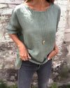 Michella - Round Neck Cotton And Linen T-Shirt