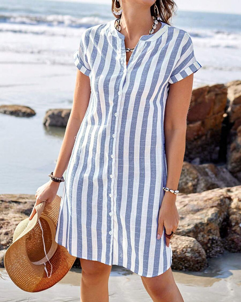 Iria - Elegant Striped Shirt Dress