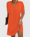 Veeda - Elegant V-Neck Dolman Sleeve Midi Dress