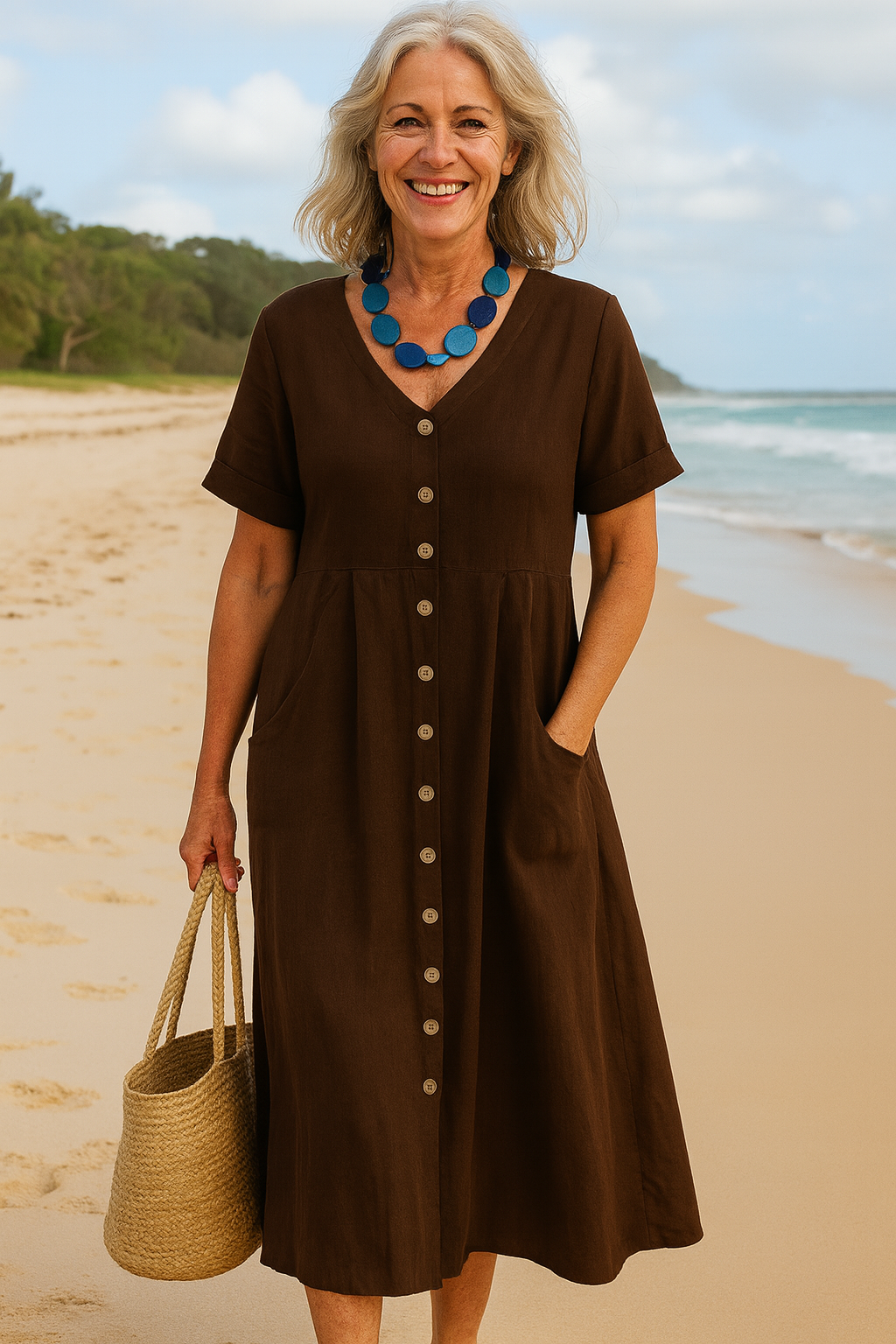 Bettina - Cotton–Linen Midi Dress