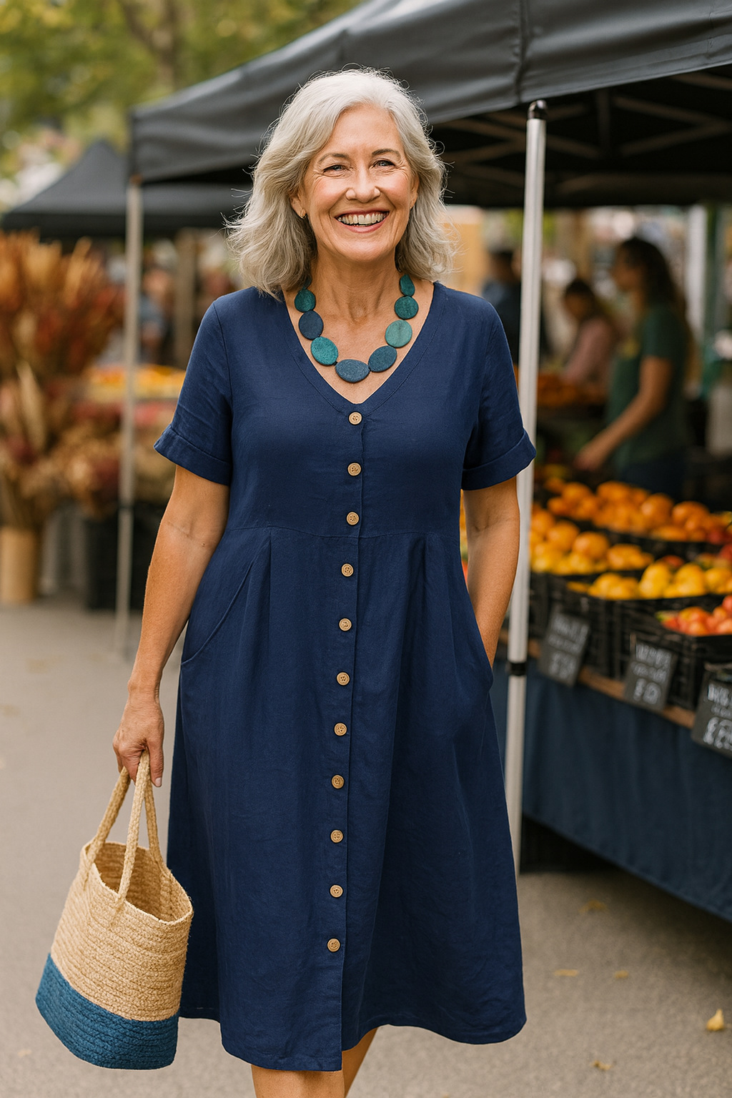 Bettina - Cotton–Linen Midi Dress