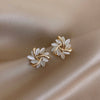 Gold Circle Earrings with Opal Petals