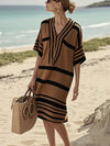 Elea - Casual Striped Print Loose Dress Half Sleeved V Neck Midi Dress