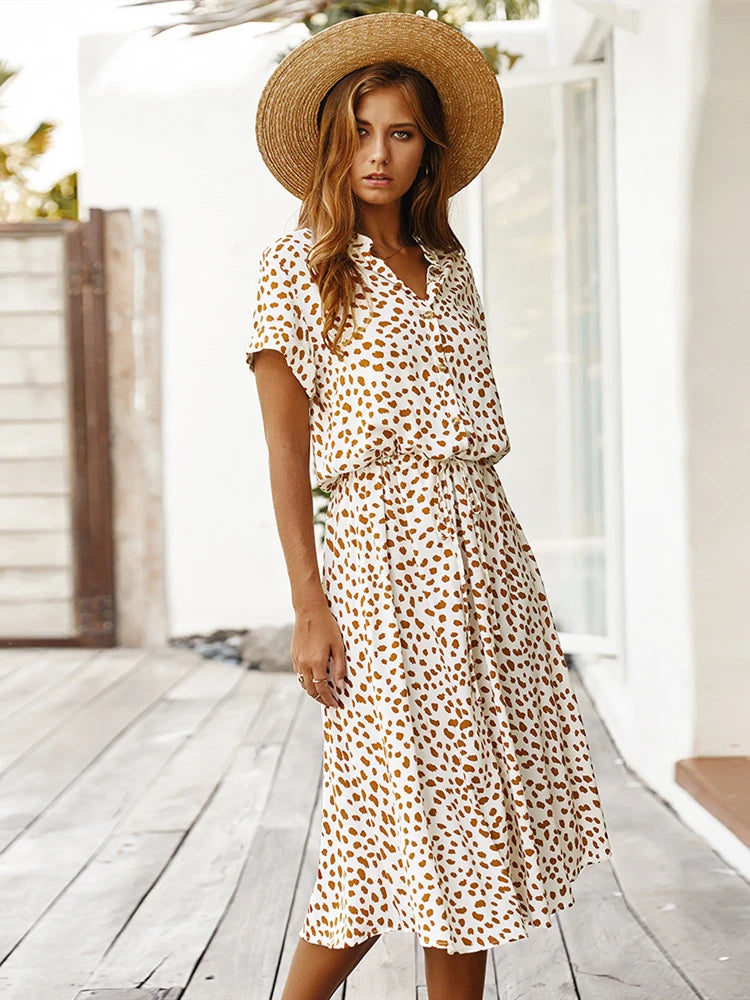 Shelly - Vintage Floral Print Dress Women Boho Short Sleeve Long Dress