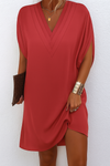 Veeda - Elegant V-Neck Dolman Sleeve Midi Dress