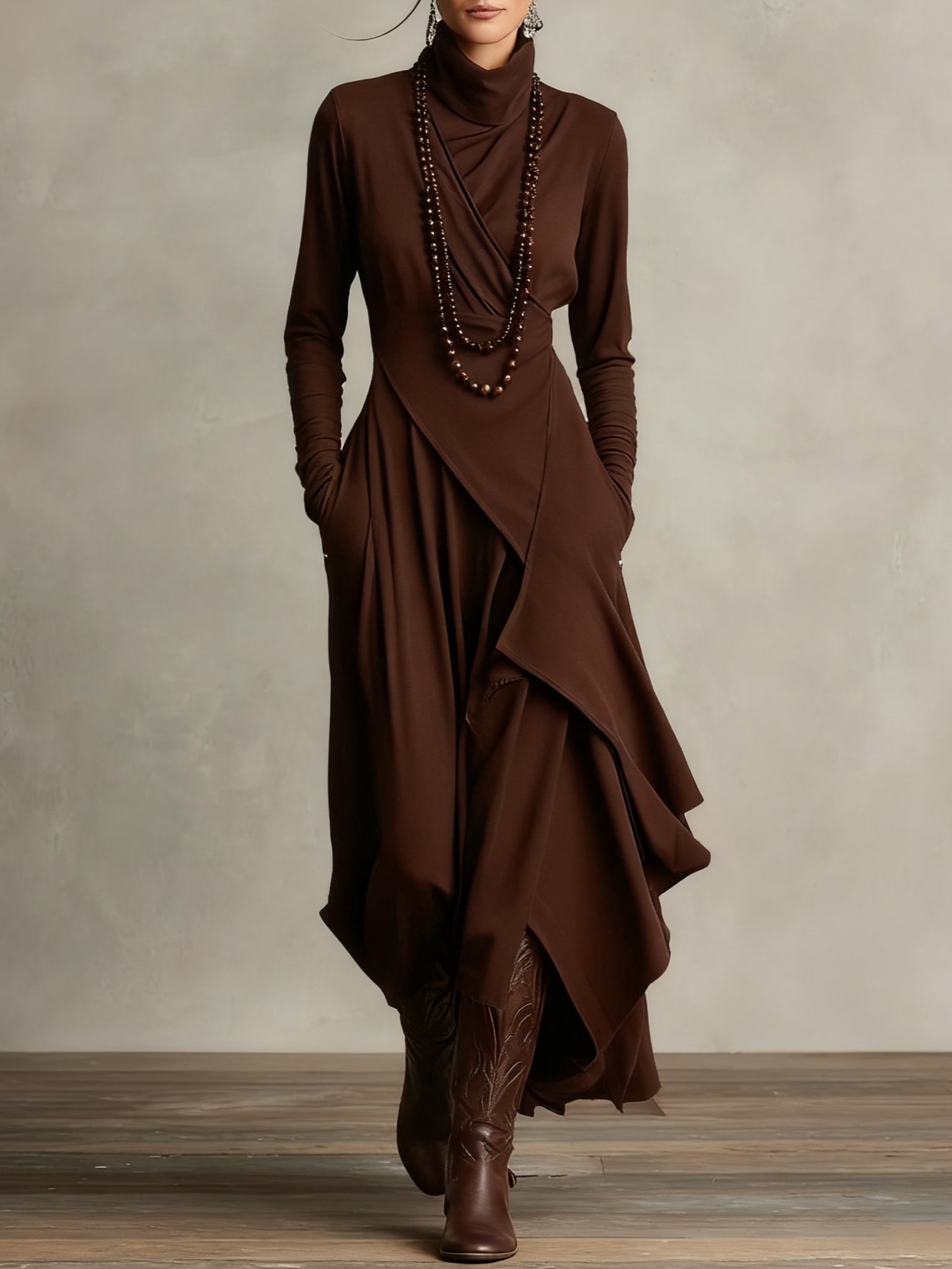 Arielle - Vintage Asymmetrical Turtleneck Dress