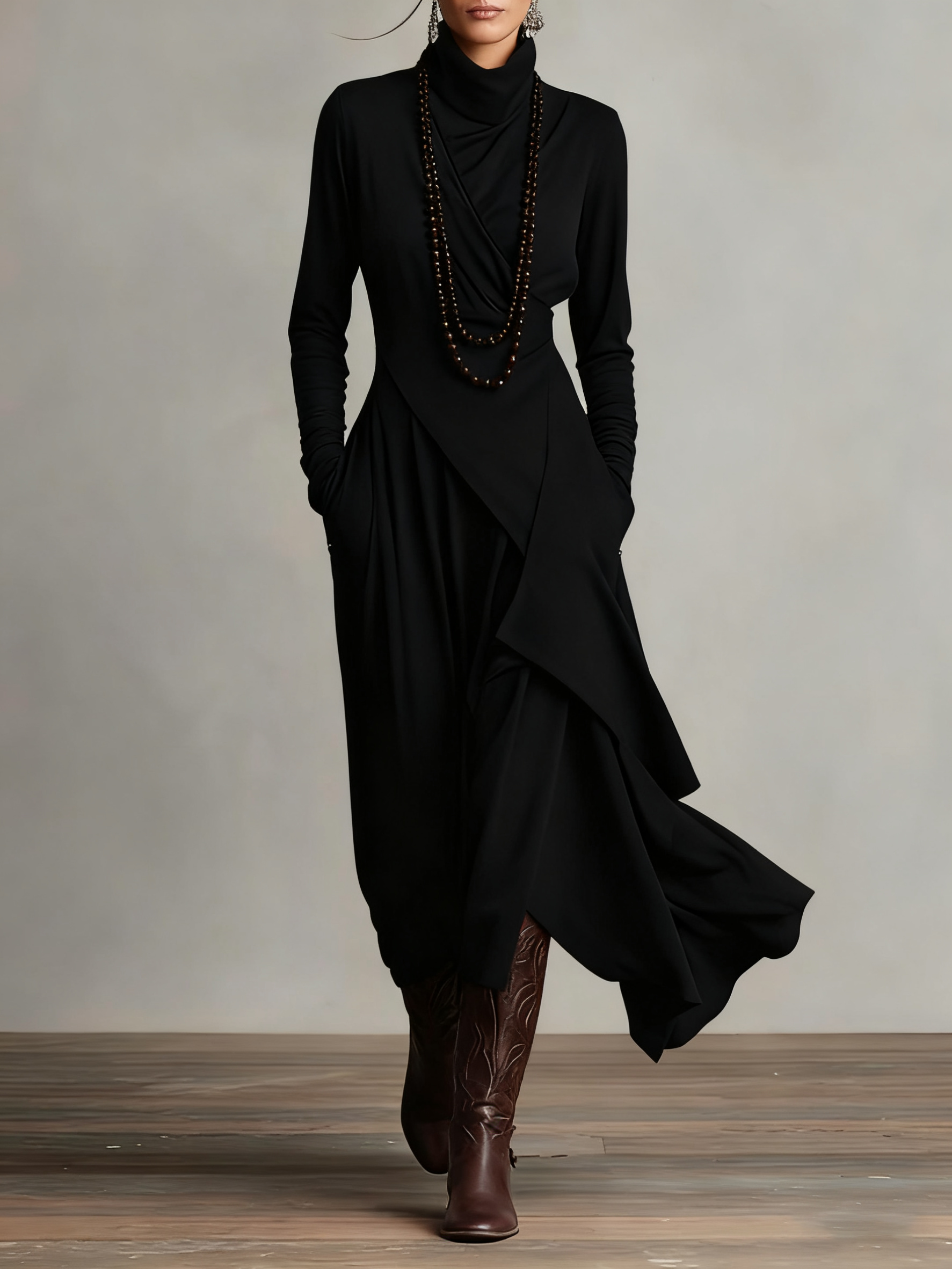 Arielle - Vintage Asymmetrical Turtleneck Dress