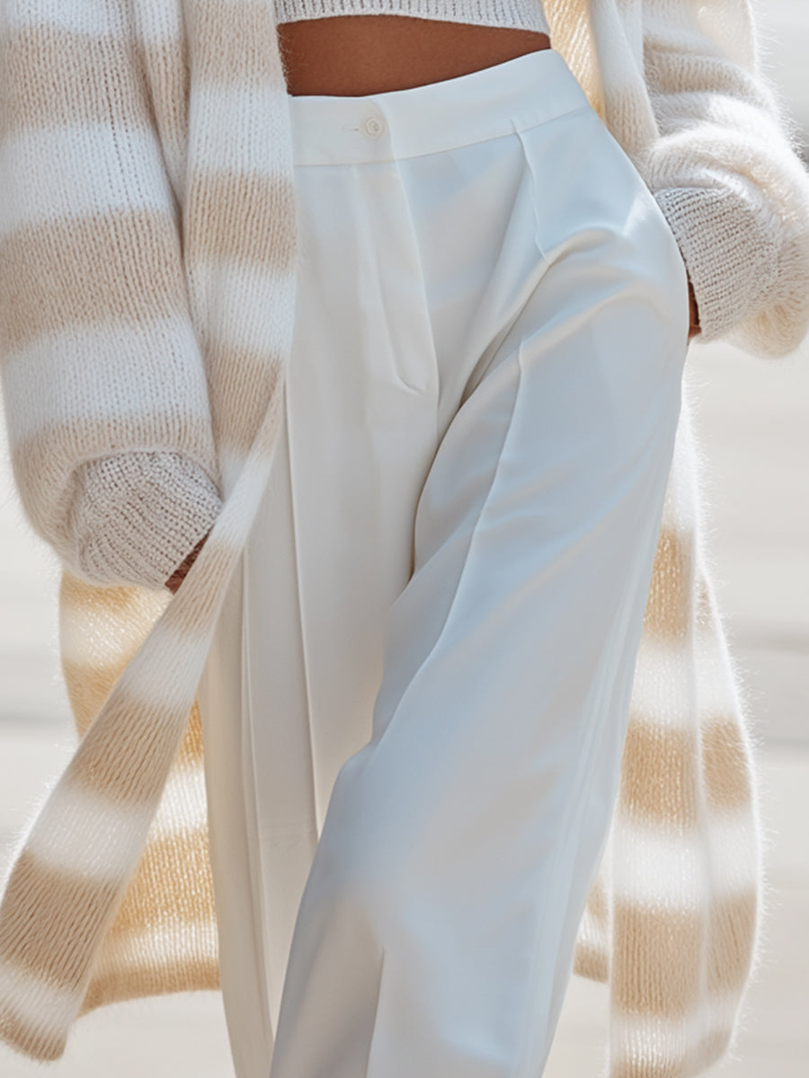 Marly - Cream Striped Knitted Cardigan