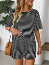 Naomy - Striped Round Neck Short Sleeve Top and Shorts Set