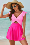 Scarlett - Cutout V-Neck Cap Sleeve One-Piece Swimwear