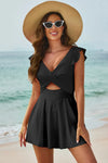 Scarlett - Cutout V-Neck Cap Sleeve One-Piece Swimwear
